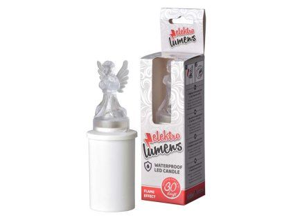 Hřbitovní LED anděl plast bílý, 30 dní, bíle svítící