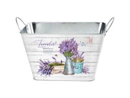 Plechový květináč hranatý s uchy Levandule, barevný 263x176x155mm