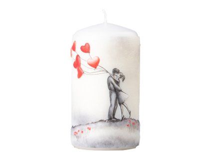Válec Milenci s balonky, svíčka 60x110 mm