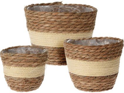 Květník bambus, mořská tráva 3 ks set, přírodní 162x162x145mm 190x190x160mm 230x230x180mm