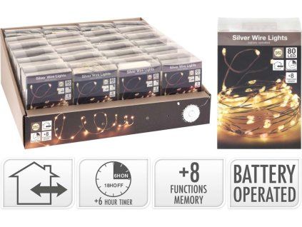 LED světelný řetěz venkovní, žlutá barva, 80ks diod s časovačem