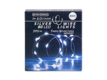 LED světelný řetěz venkovní, bílá barva, 80ks diod s časovačem