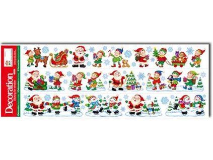Okenní fólie 210×595 mm – Santa, sněhuláci, skřítci, barevná