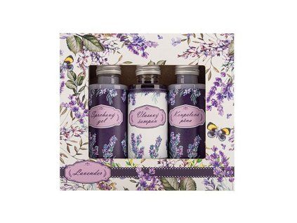 Dárková souprava Lavender obsahuje sprchový gel, šampon a pěnu do koupele