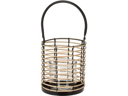 Dřevěná lampa s uchem – černá/přírodní, 16 × 30 cm