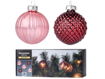 LED řetěz 10ks diod skleněné kouličky větší, červená, růžová