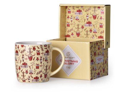 Hrnek keramický 380ml CHRISTMAS GLORY v krabičce, červená, krémová, černá