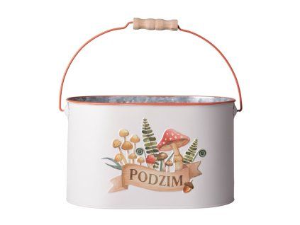 Květináč plechový s uchem 233x134mm motiv houby, barevná