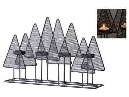 Svícen adventní kovový stromek na 4 čajové svíčky 380x90x250mm, černý