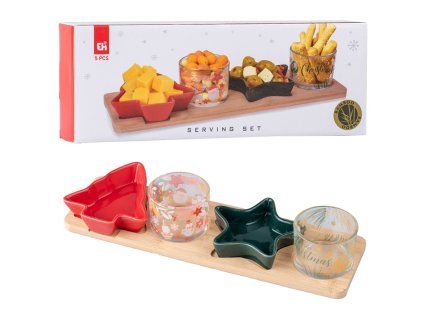 Svícen 5ks adventní sada na bambusovém tácku 330x60x125mm, barevný
