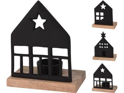 Hliníkový svícen domek na čajovou svíčku 130x80x190mm mix, černá, přírodní