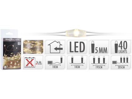 Dekorativní LED řetěz 40 diod – teplé bílé světlo