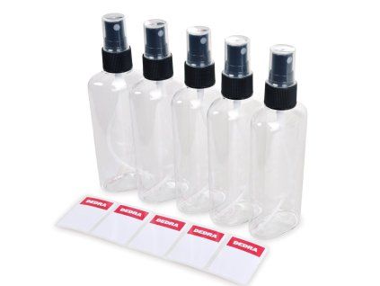 LABSET + SPRAY | 5 ks vzorkových lahviček s rozprašovačem a štítky | 100 ml | na vzorky parfémů, kosmetiky & čisticích prostředků