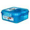 Sistema Dělený svačinový box Lunch Bento Cube s nádobou na jogurt a 2 tácky 1,25 l, modrá