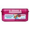 Sistema Dělený svačinový box Lunch Bento Cube s nádobou na jogurt a 2 tácky 1,25 l, růžová