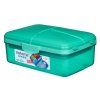 Sistema Dělený svačinový box Lunch Quaddie 1,5 l se 3 výklopnými přihrádkami ve víku a s lahví na pití, mátová
