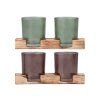 Svícen sklo set 2ks 190x70x90mm na dřevěném tácku, mix barev