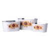 Květináč plechový 3ks set 190x90/225x110/260x135mm oválný slunečnice, bílá, žlutá, hnědá