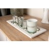 Svícen sklo 6ks set 190x70x90mm na dřevěném tácku, bílá stříbrná