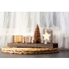 Svícen set 6ks sklo na dřevěném tácku 55x38/57x60/57x97/70x67mm, barevná